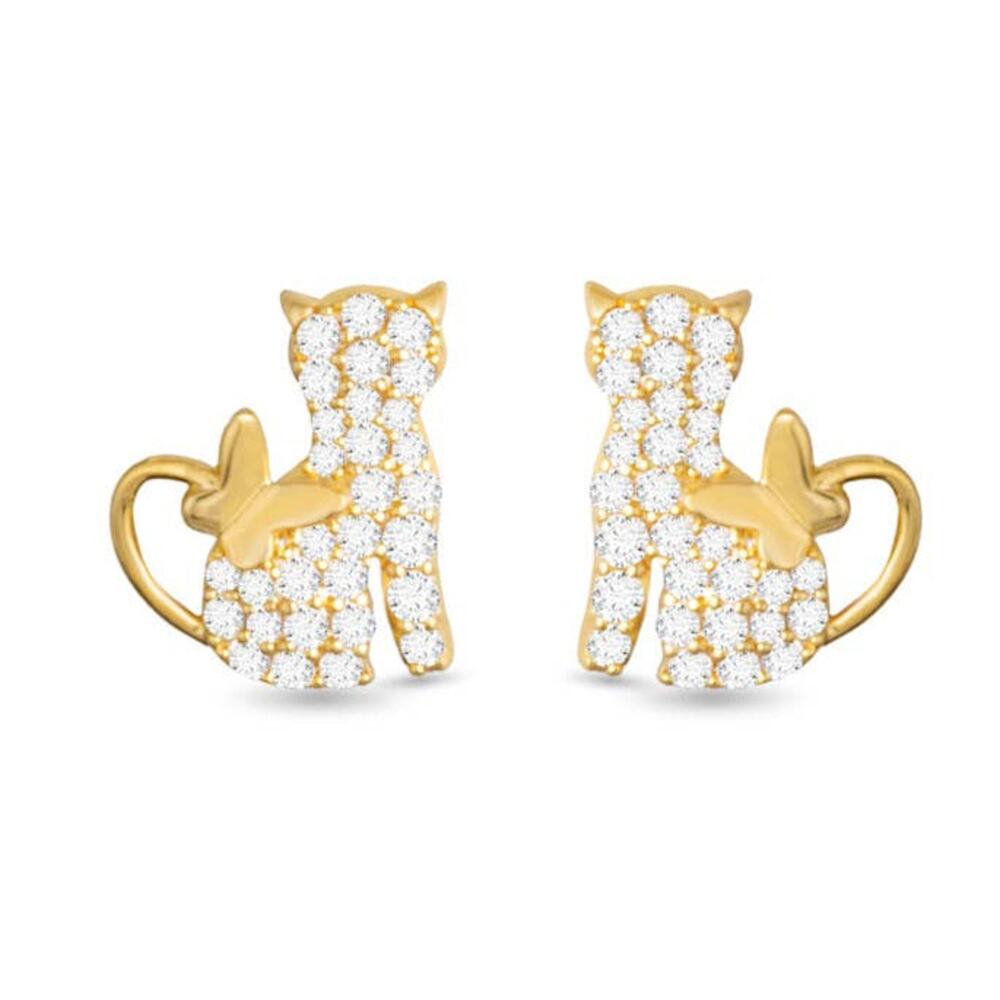 CZ Cat with Butterfly Tail Earrings Gold